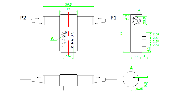 1x1 Opto-Mechanical Bidi Optical Switches Mechanical Dimensions