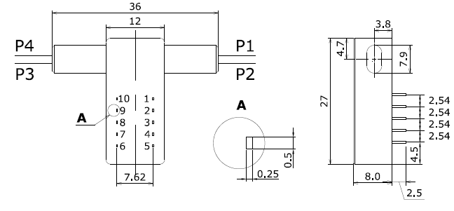 2x2 Opto-Mechanical Bidi Optical Switches Mechanical Dimensions