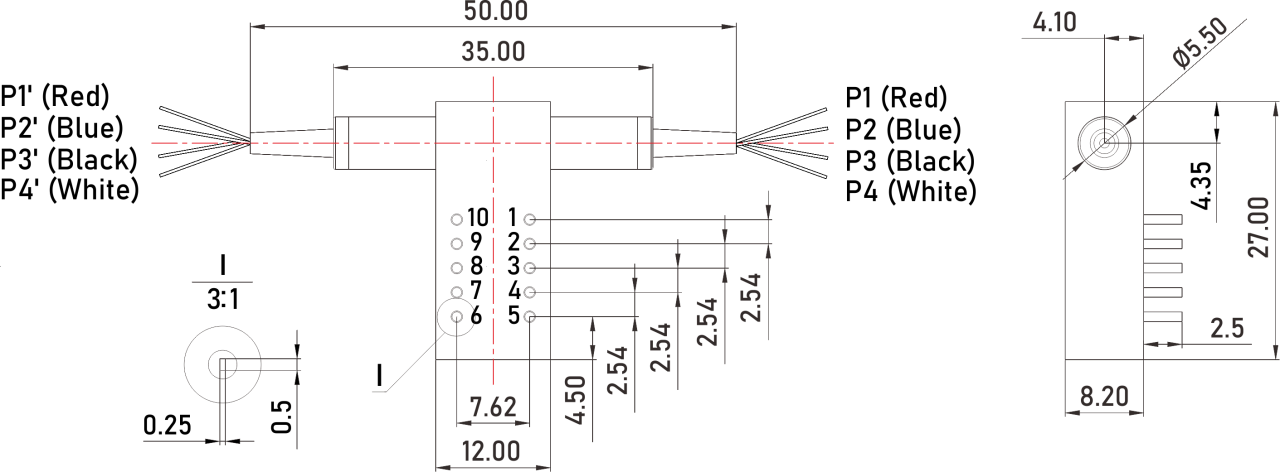 Dual 2x2B Opto-Mechanical Mini Optical Switch Mechanical Dimensions