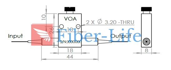 1310nm 1550nm Singlemode In-Line Variable Optical Attenuator (VOA) Dimension Drawing