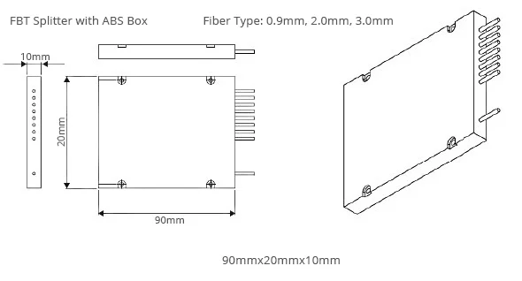 1xN, 2xN FBT Fiber Coupler Splitter With ABS Box Dimension