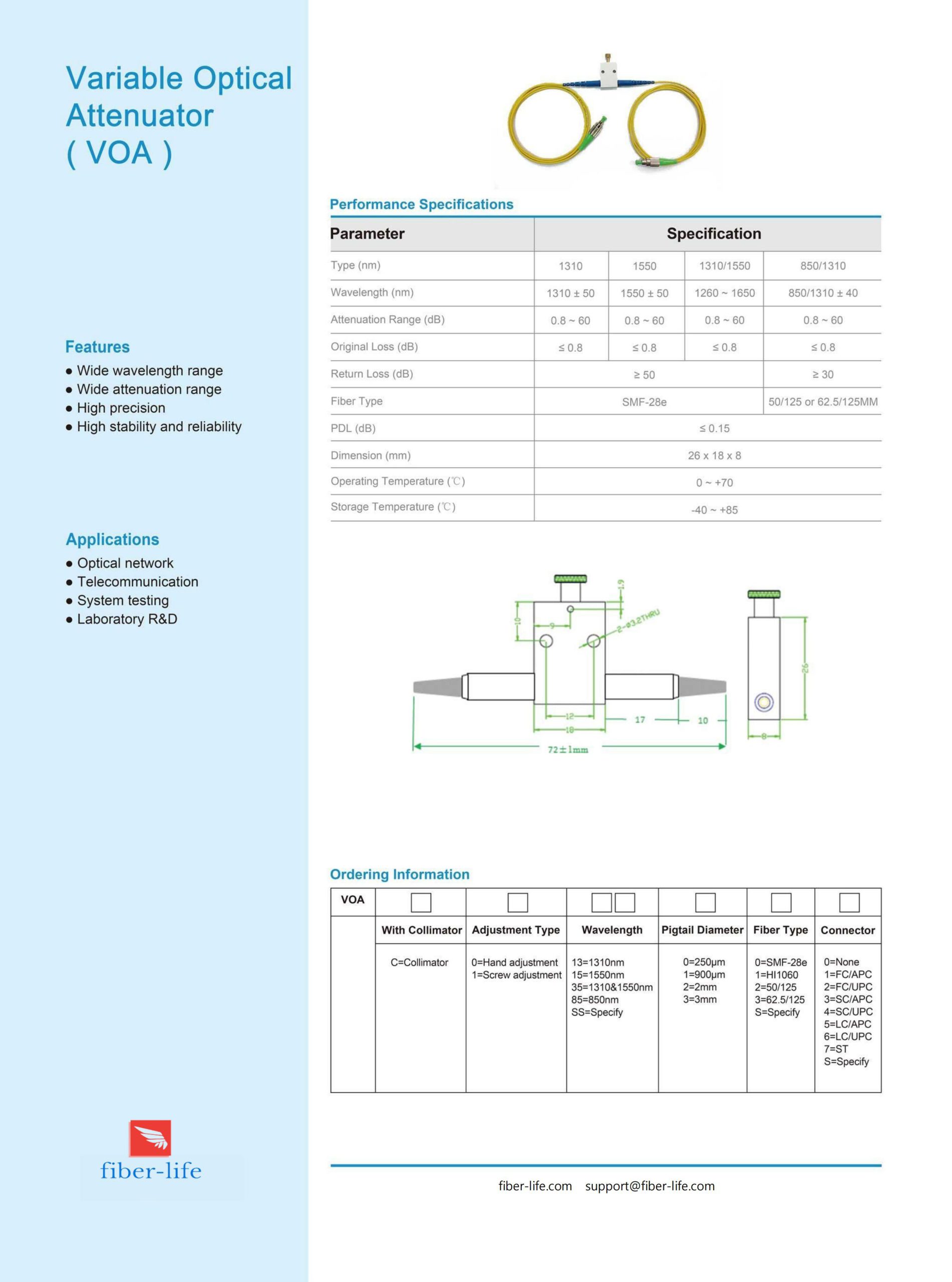 Customized Variable Fiber Optic In-Line Attenuator(VOA), 0-60dB