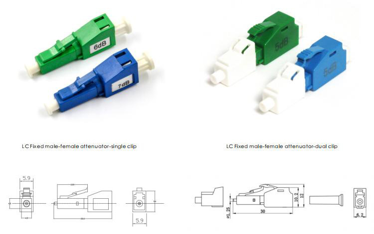 LC Fixed Male-Female Attenuator, 1~30dB Optional Dimension