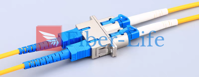 LC UPC Female To SC UPC Female Hybrid Duplex Singlemode Metal Fiber Optic Adapter With Flange Extending Fiber Connection
