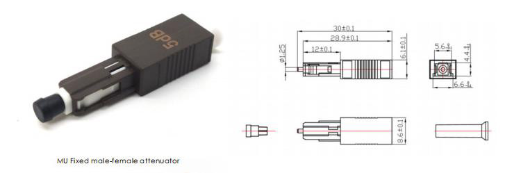 MU Fixed Male-Female Attenuator, 1~30dB Optional Dimension