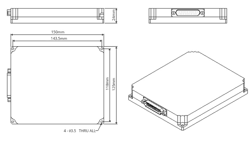 High Power Compact Fiber Amplifier Mini Module, 30dBm Output Mechanical Dimensions