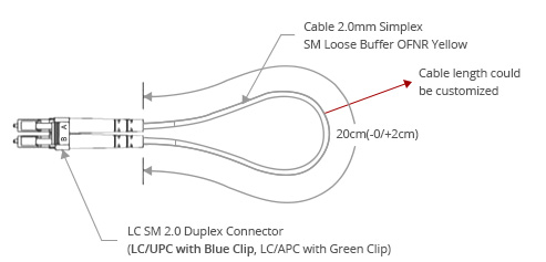 LC Fiber Loopback Cable Dimension Drawing