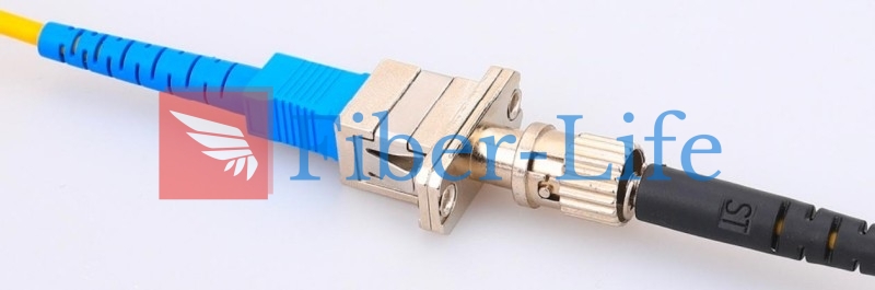 ST UPC Female To SC UPC Female Hybrid Simplex Metal Fiber Optic Adapter With Flange Extending Fiber Connection