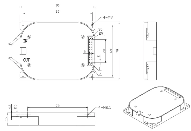 20dBm Output Fiber Amplifier EDFA Module For C,L-Band DWDM Solution Dimensional Drawing