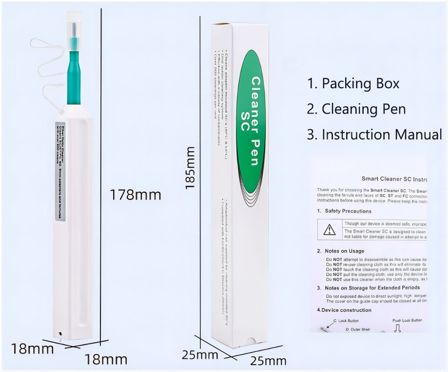 SC, FC and ST Fiber Optic End-Face Cleaning Pen Dimension