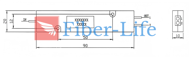 1x2 FBT Coupler Splitter With ABS Box Dimension Drawing