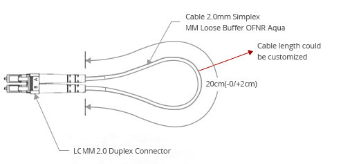 OM3 Multimode LC UPC Fiber Loopback Cable Dimension Drawing