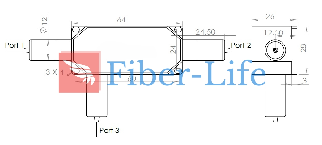 3 Ports High Power Polarization Insensitive Optical Circulator Dimension Drawing
